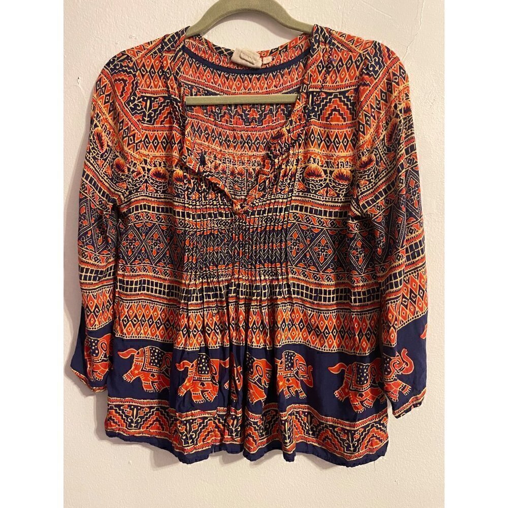 Anthropologie VANESSA VIRGINIA Matilda Boho Peasant  Elephant Print Size 4